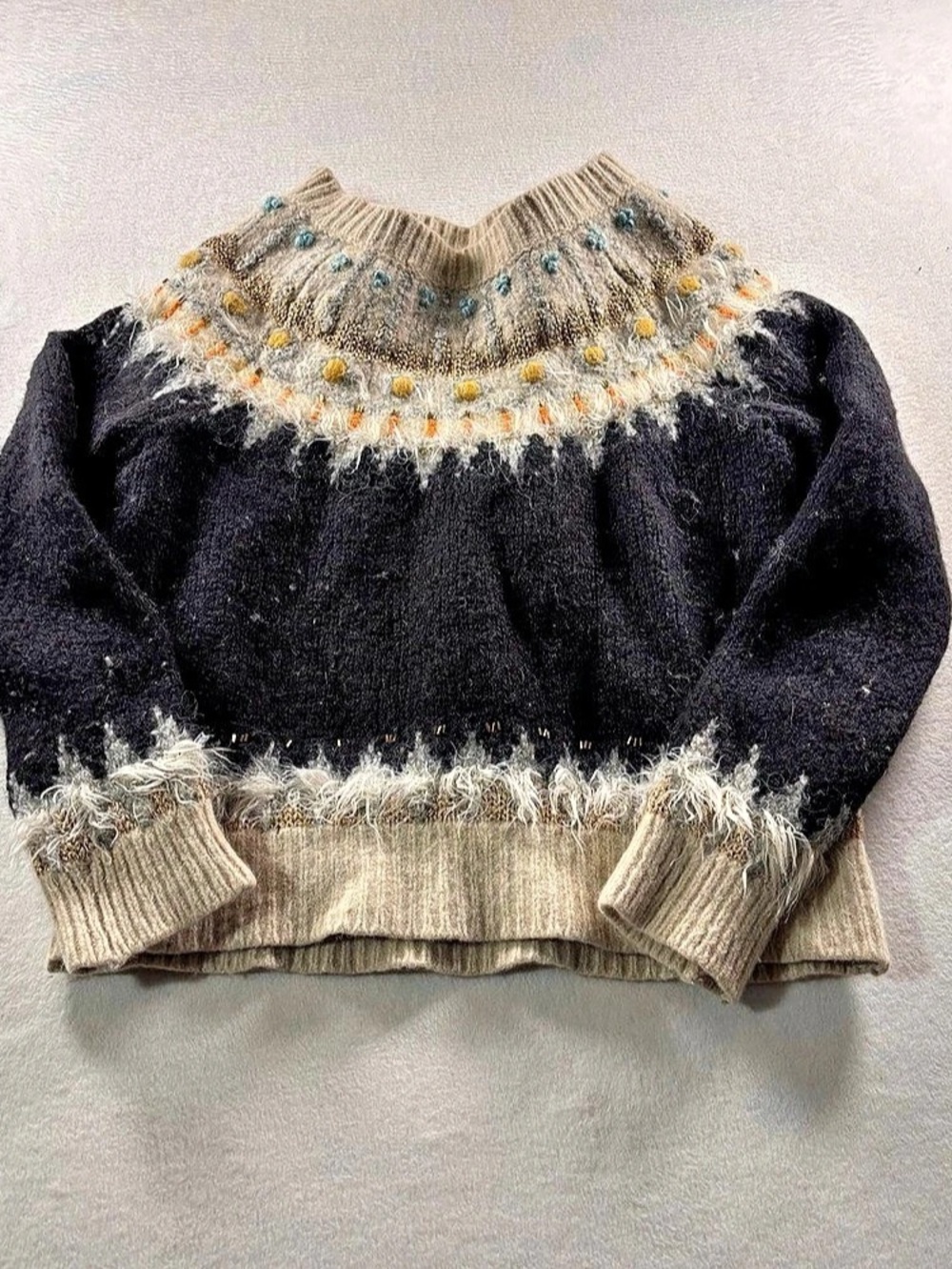 Sleeping on Snow Embellished Black & Beige Sweater Size Medium